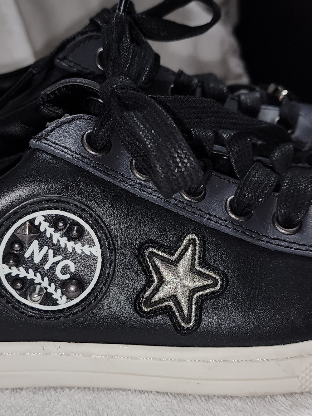 COACH Porter Black Leather Embellished Sneakers Stars Studs NYC Patches [Size] - Picture 6 of 13